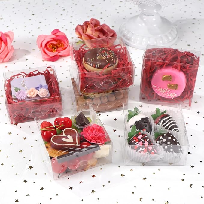 100pcs 4x4x2 Inch Clear Plastic Pastry Gift Boxes for Cookies, Chocolate Covered Strawberries, Truffles, Brownies & More