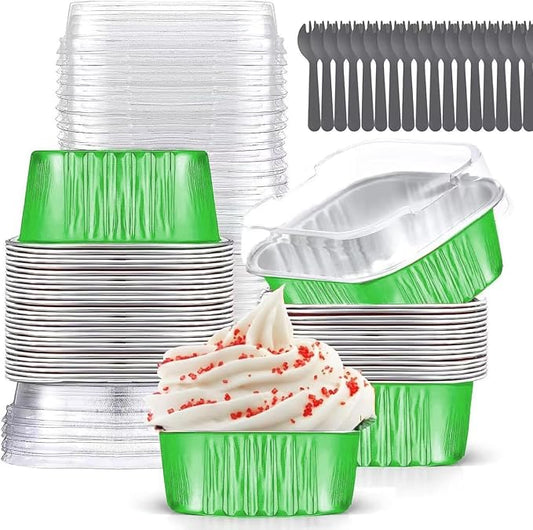 10oz Mini Cake Pans with Lids (40 Pack) Aluminum Foil Square Cupcake Liners Brownie Baking Cups,Disposable 4”x4” Large Cupcake Pan,Jumbo Muffin Tin Ramekins Holders