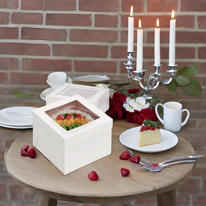 20Pack 12x12x6 Cake Boxes with Window, Sturdy White Cake Boxes for Transporting & Gifting, Easy to Assemble, Perfect for Desserts, and Crocheted Items, Fathers day