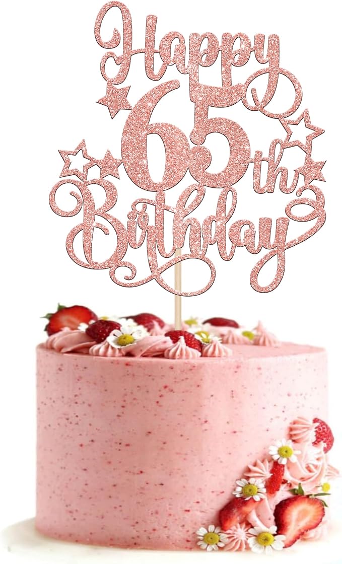 1 PCS Happy 65th Birthday Cake Topper Glitter Cheers to 65 Years Birthday Cake Pick Hello 65 Fabulous Cake Decoration for Happy 65th Birthday Anniversary Party Decorations Supplies Rose Gold
