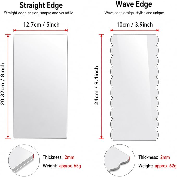 Bilateral Transparent Acrylic Cake Scraper - Cake Comb | Straight & Scalloped Edges, Icing Scraper Tool for Flawless Side Smoothing, Cake Decorating Accessories for DIY Baking Lovers