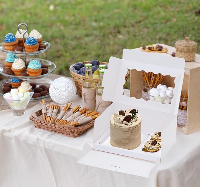 6 Sets Bento Cake Box with Cupcakes, Mini Cake and Cupcake Box with 2 Cupcakes and Tiered Mini Cake