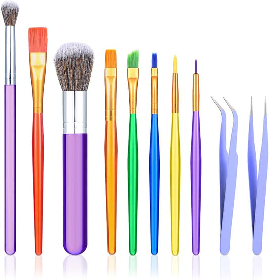 Baking Brush, 10 Pcs Pastry Brush Cake Candy Decorating Brushes Cake Decorating Tools with Elbow and Straight Tweezers for Biscuit Cake Fondant Decor Supplies (Multicolor)
