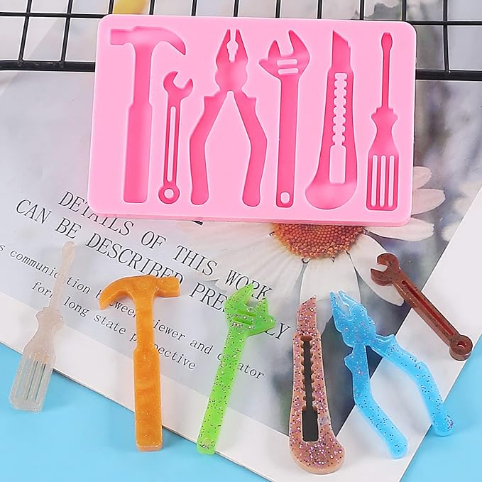 Hand Hardware Tools molds for chocolate, Fondant Molds, Mini Pliers Construction Tools Cake Decorating Silicone Molds (3 Pcs) for Cookies, Marzipan, Candy, Chewing Gum, Clay Resin, Soap