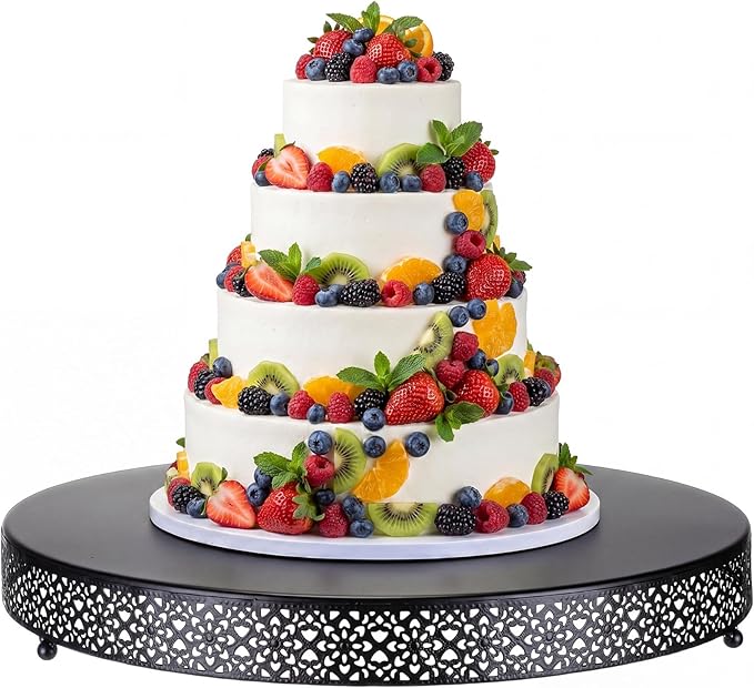 Wenqik Cake Stand 20 Inch Round Metal Cupcake Dessert Wedding Cake Stand Cookies Display Holder Fruit Serving Tray for Table Wedding Birthday Anniversary Party, Black