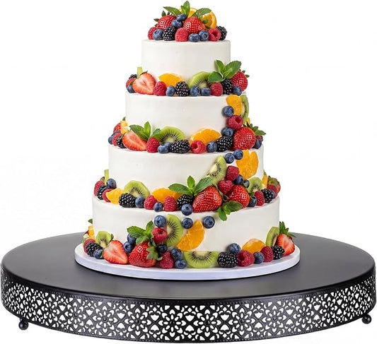 Wenqik Cake Stand 20 Inch Round Metal Cupcake Dessert Wedding Cake Stand Cookies Display Holder Fruit Serving Tray for Table Wedding Birthday Anniversary Party, Black