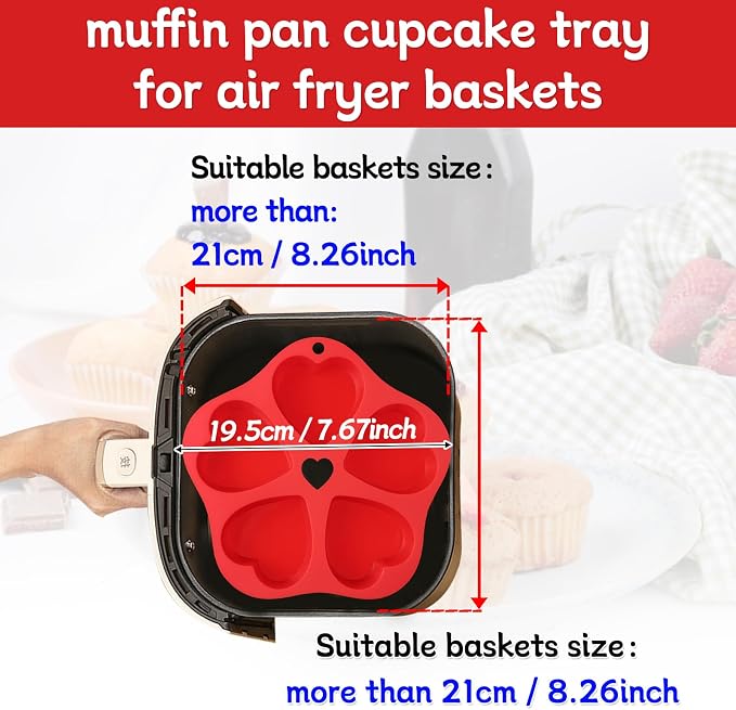 2 PCS Silicone Air Fryer Muffin Pan Egg Bite Heart Mold for Oven Baking,Mini Muffin Tins Cups Cake Tray for Air Fryer Liners Basket Instant Pot Accessories Baking Cakes Muffin Pancake