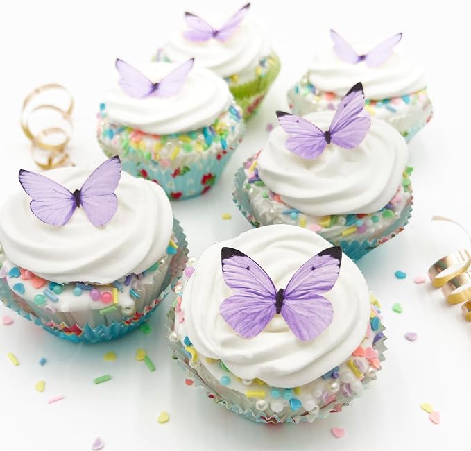 Sugar Robot Edible Butterflies for Cake Decorating - Small Pastel Purple Butterfly Cake Toppers and Cupcake Toppers - Decoration Made in the USA - Premium Crafted (Purple)