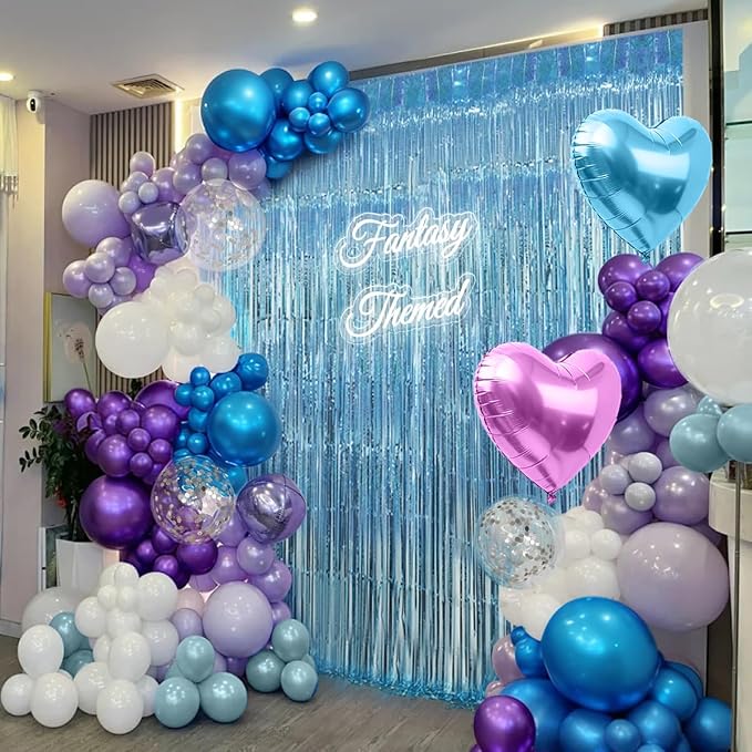 157Pcs Mermaid Party Balloons Garland Arch Kit with Fringe Curtain for Girl Princess Woman Birthday Bridal Baby Shower Engagement Wedding Under the Sea Party Decorations