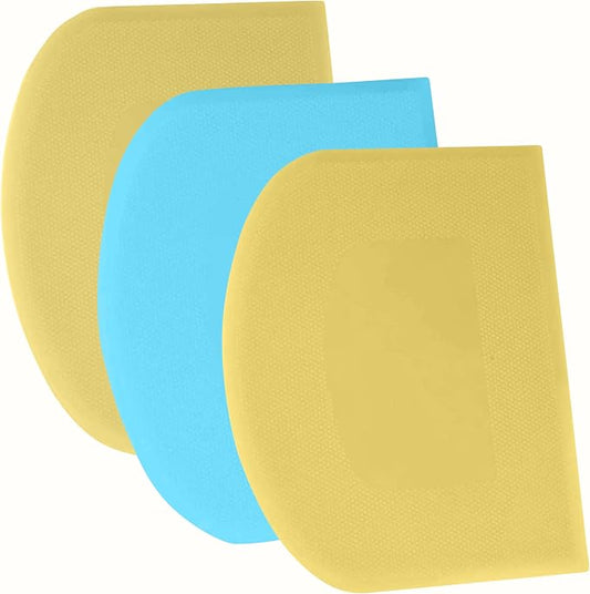 SURDOCA Dough Scraper Bench Scraper - 3P 10.6x6.7" Plastic Flexible Bowl Scraper, Sharp Edge & Angles Cake Scraper. Non-Slip Bakeware Decorating Tools Sculpting & Modeling Tools - Yellow+Blue+Yellow