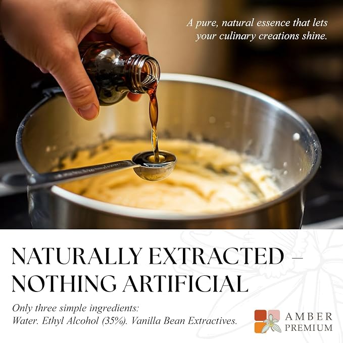 Amber Premium Pure Vanilla Extract 8 fl oz – Madagascar Bourbon Vanilla Extract, No Added Sugar, Non-GMO, Kosher, Vegan, Gluten-Free, Allergen-Free, No Preservatives - Elegant Amber Bottle