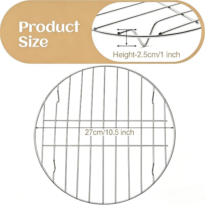 10.5" Round Cooking Rack, 2 Pcs Stainless Steel Baking Cooling Steaming Grilling Rack for Air Fryer, Pressure Cooker, Cooking Enthusiasts