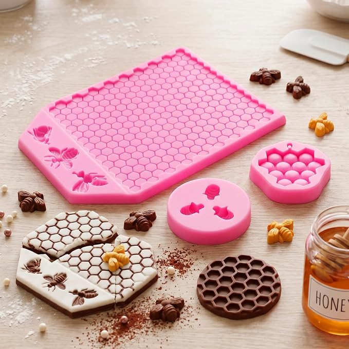 3 Packs 7 Cavity Bumble Bee Silicone Mold Honeycomb Beehive Fondant Mold for Cake Cupcake Decor DIY Chocolate Candy Cookie Craft