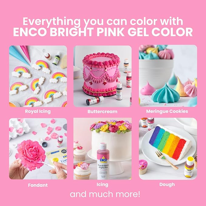 ENCO Food Coloring Gel Bright Pink 1.41 oz (40g) Concentrated, Vegan
