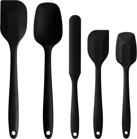 5 Pieces Silicone Spatula Set BPA Free Non Stick Rubber Spatula Heat Resistant Set Ideal for Baking Cooking Mixing Dishwasher Safe Kitchen Tools Black