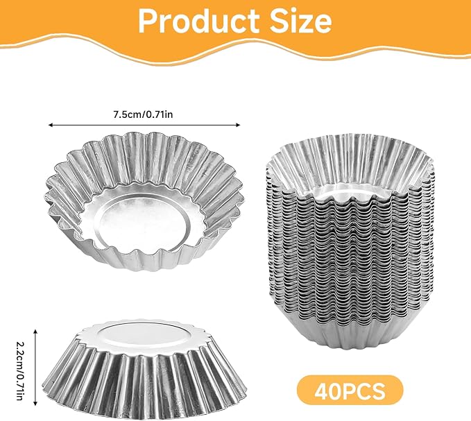 40 Pcs 2.75 Inch Egg Tart Molds, Non-Stick Aluminium Tartlet Pans for Baking, Ensaymada Molder Filipino Style for Home Bakers Pastry Chefs Mini Pie Cupcake Dessert