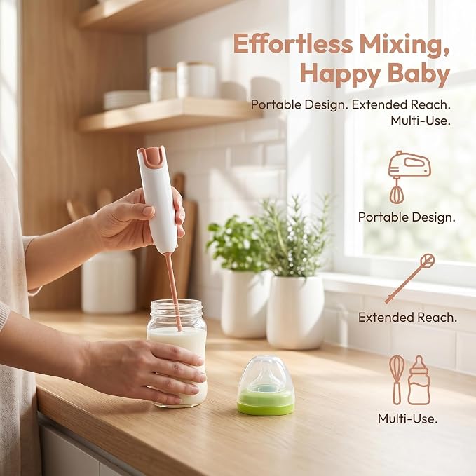 Mini Electric Handheld Mixer with Extended Handle for Milk Powder and Drinks Detachable Design for Easy Cleaning Portable Kitchen Mixing Tool (white)