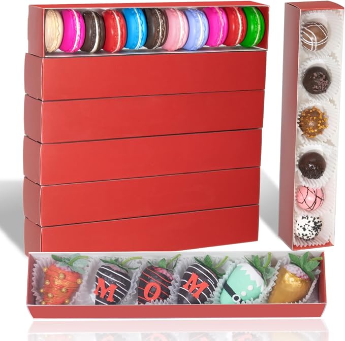 50Pack 12x2¼x2 Inch Chocolate Covered Strawberry Boxes for 6 Macaron boxes Chocolate Truffle Boxes Cookie boxes Bakery Boxes with Clear Window Washi Tape Boxes