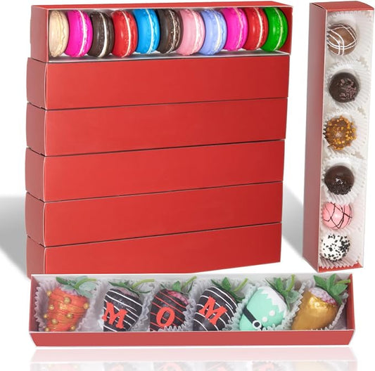 50Pack 12x2¼x2 Inch Chocolate Covered Strawberry Boxes for 6 Macaron boxes Chocolate Truffle Boxes Cookie boxes Bakery Boxes with Clear Window Washi Tape Boxes