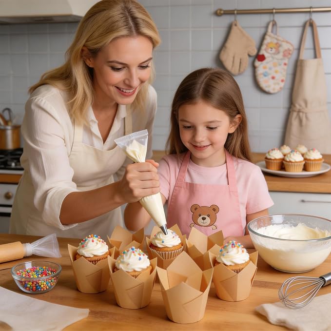 VISRIE 300 Pcs Natural Tulip Cupcake Liners, Unbleached Parchment Paper Baking Cups, Greaseproof & Non-Stick Standard Muffin Liners, Cup Cake Wrappers for Party, Baby Shower & Christmas