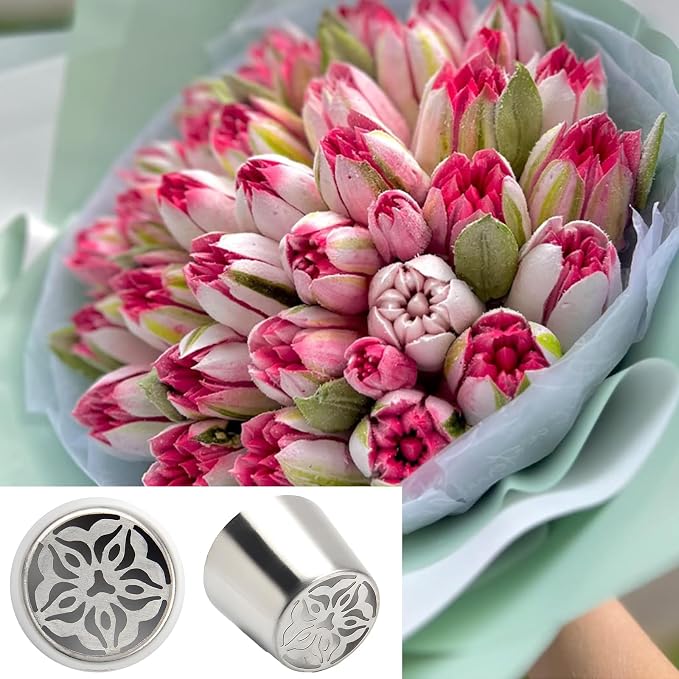 Extra Large Russian Piping Tip Set - 4 Stainless Steel Marshmallow Buttercream Framing Nozzles for 3D Roses Tulip Cake Decorations and Marshmallow Bouquets(4A)