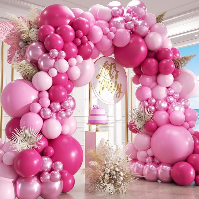 450Pcs Pink Balloons Garland Arch Kit - 18 12 10 5 Inch Different Sizes Hot Pink Metallic Pink Shades of Pink Latex Balloon for Girl Birthday Baby Shower Princess Wedding Party Decorations