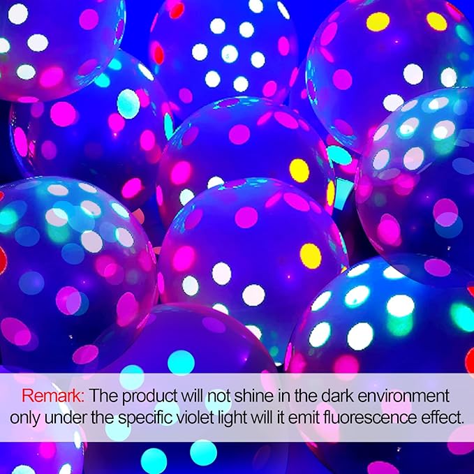 Skylety 32 Pcs Glow in The Dark Party Supplies Neon Party Favors with 25 Fluorescent Balloon 6 Rolls 98.4 ft UV Blacklight Luminous Tape 14.4 ft Neon Streamer Garland for Adults(Clear Big Dot)