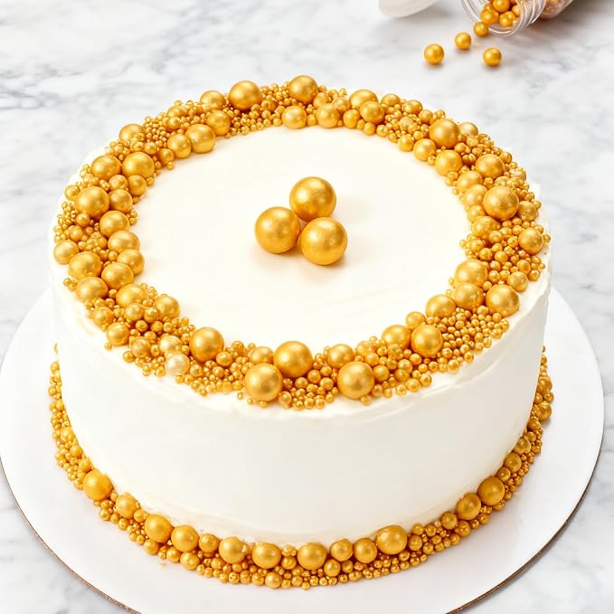 Zali Edible Pearl Sprinkles, Champagne Gold, 26 Colors Mixed Size | Sugar Pearls, For Cakes, Cupcakes, Cookies, Donuts & Ice Cream, Gluten Free, Food Grade, Wedding & Festival Decoration