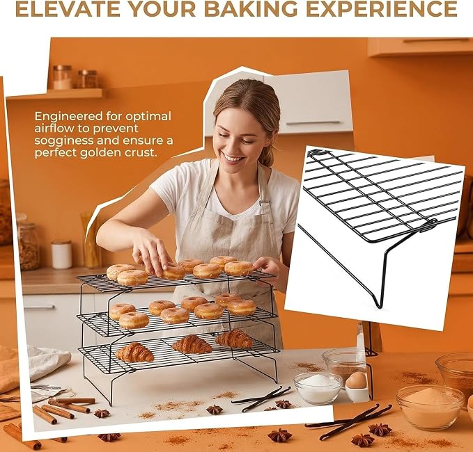 4-Tier Collapsible Cooling Racks | Detachable Wire, Stackable Drying Rack, For Cookie Bread Pizza Baking, For Fruits & Snacks, Perfect for Outdoor Camping