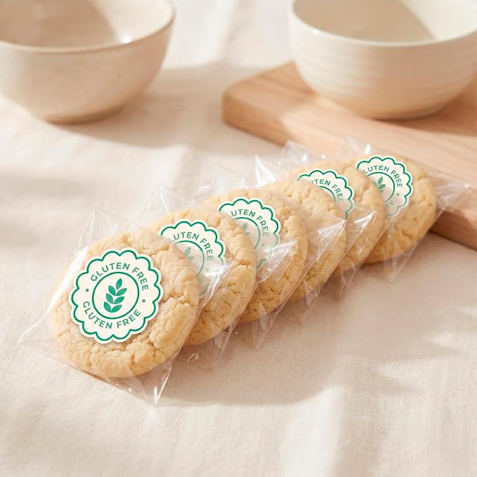 Mobiusea Creation Green Gluten Free Stickers | 500pcs Food Label Stickers for Bakery Goods | Cookie Labels & Bread Labels for Homemade Bread