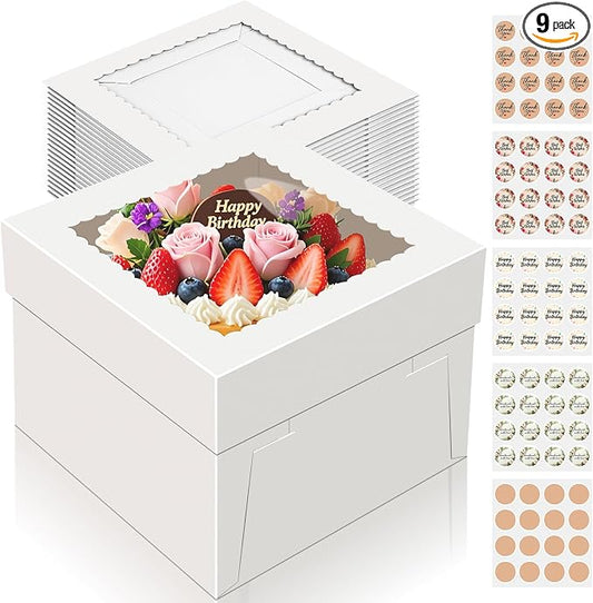 15 PCS Cake Boxes 12 Inch, 12x12x8 Tall Cake Box, 12 Inch Cake Box with Window, White Bakery Boxes, Large Baking Boxes, Cajas Para Pasteles, 12x12 Cake Boxes for Birthday, Wedding, Party, Business