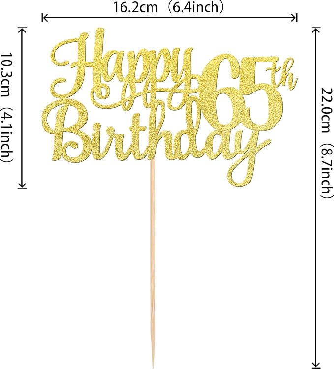 1 PCS Happy 65th Birthday Cake Topper Gold Glitter Cheers to 65 Years Birthday Cake Pick 65 Fabulous Cake Decoration for Happy 65th Birthday Theme Party Decorations Supplies