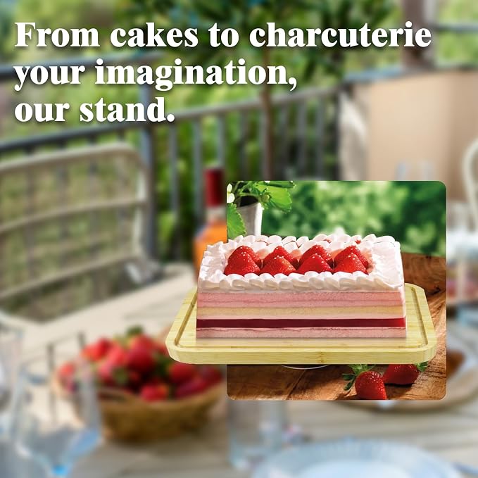 cutesun Bamboo Cake Stand with Lid - Rectangular Cake Holder, 16'' 2-in-1 Dessert Table Display Set & Charcuterie Board for Cheese, Chips, Fruit Platter, Large/big Acrylic Cake Dome Cover, Natural