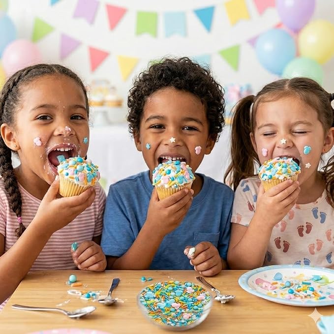Oasis Supply Baby Shower Sprinkles & Sugar Shapes – Edible Decorations for Cakes, Cupcakes, and Cookies – Gender Reveal, Boy, Girl, and Neutral Party Baking Decorations -- Pink/ Blue Onsies with Sprinkle Mix