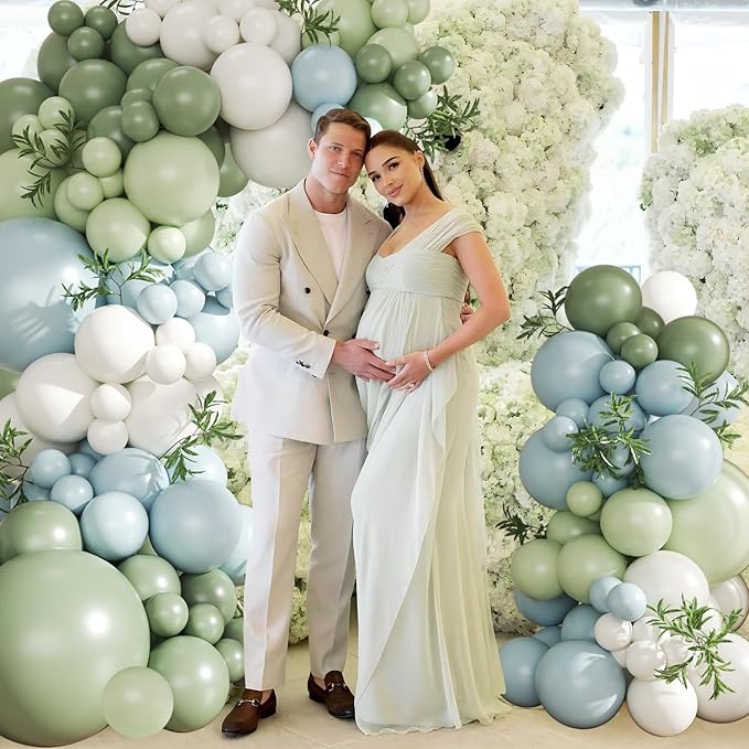 Sage Green Blue Pastel Balloon Arch Kit, 124Pc Macaron Yellow White Green Balloons for Goose Birthday Gender Decorations Baby Shower Wedding Decor