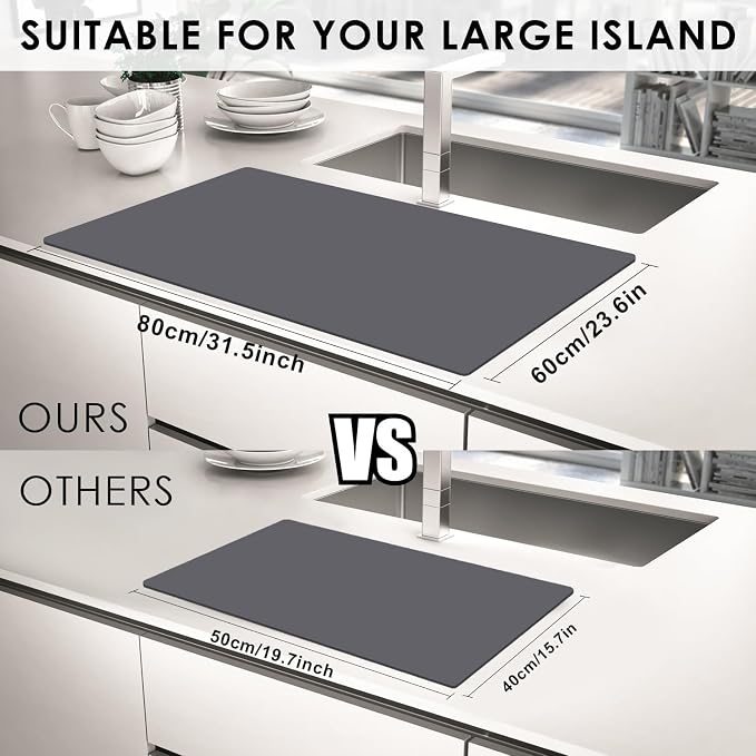 Extra Large Silicone Mat for Kitchen Counter, 31.5x16.9 Inch Heat Resistant Mat Countertop Protector, Non-Stick and Thick Silicone Pad Silicone Baking Mat for Dough and Pastry, Dark Gray