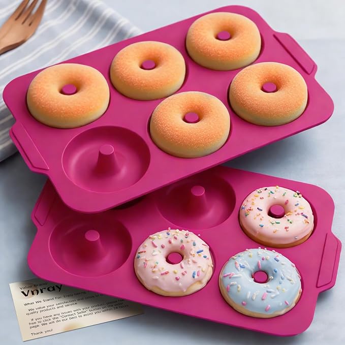 Nonstick Silicone Donut Pan: 3.5 Inch Doughnut Pans with Metal Frame - Silicone Donut Molds for Baking Gluten Free Glazed Vegan Protein Donuts Bagel - for Oven Kitchen - Home Bakers Housewife