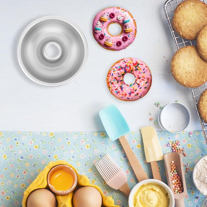 Aluminum Ring Cake Pan, Non-Stick Round Pasteles Baking Mold, Central Tube Pan for Baking Pound Cake, Chocoflan Flan Mold Set for Home Kitchen Donuts and Desserts, 3.9X1.5 Inch