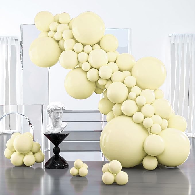 PartyWoo Pastel Yellow Balloons 100 pcs Different Sizes of 36 18 12 10 5 Inch Small Mini Light Pale Yellow Balloon Arch Kit Garland for Baby Shower Easter Birthday Party Decorations Yellow-Q07