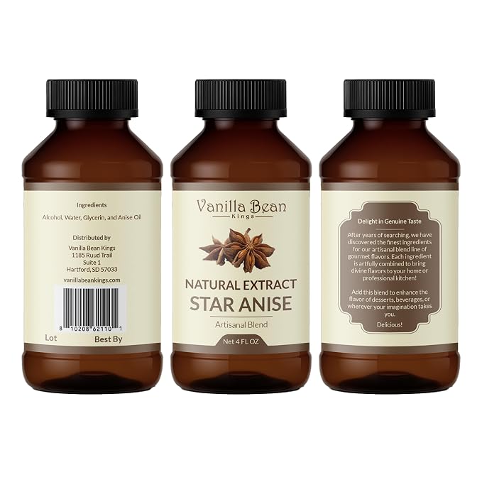 Pure Star Anise Extract for Baking and Flavoring - 4 OZ - Premium Quality Natural Flavors for Baked Goods, Desserts, & Cooking