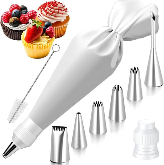 JJUNW 9cs Reusable Piping Bags and Tips Set, Pastry Bags for Cake Decorating, Frosting Icing Tips Drop Flower Piping Tip for Cake Decorating, Baking Supplies