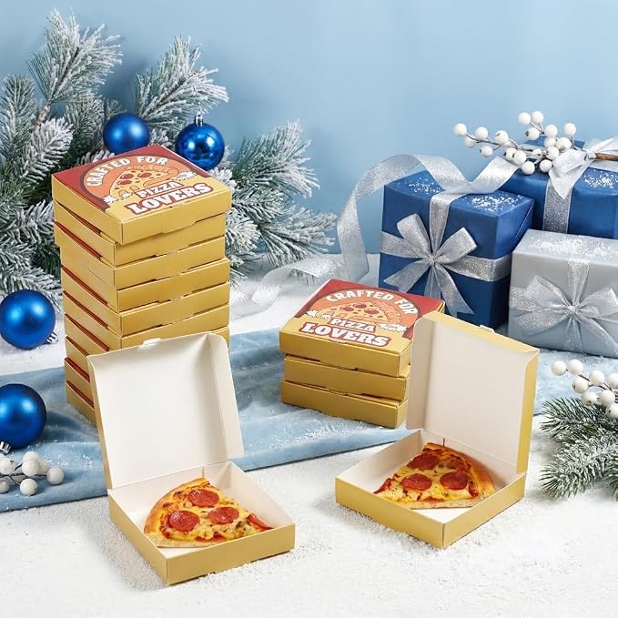 50 Pcs Mini Pizza Boxes, Square, White, Yellow Background | Cardboard Cookie Boxes, Hold Small Pies and Treats for Weddings, Birthdays, Valentine's Day and Picnic