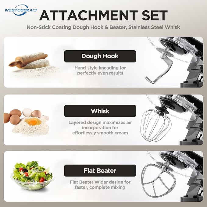 3-IN-1 Electric Stand Mixer, 6.3QT Bowl 6-Speed with Pulse Kitchen Mixer, 400W Household Food Mixers include Dough Hook, Beater and Whisk, Bread Cake Mixer for Baking and Most Home Cooks, Black