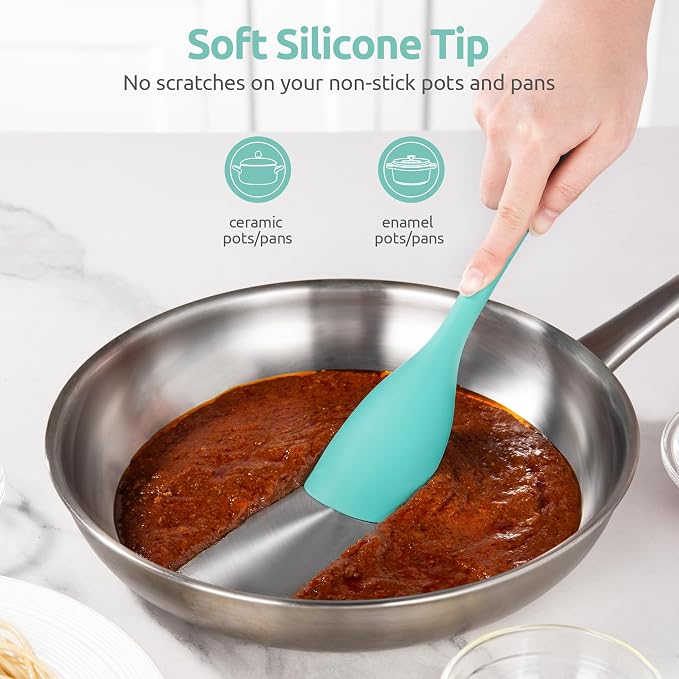 U-Taste 600ºF High Heat 11.38in Silicone Large Spatula and 600ºF Heat Resistat Spatula Spoon Flexible Silicone Cooking Scoop Spoonula (Aqua Sky)