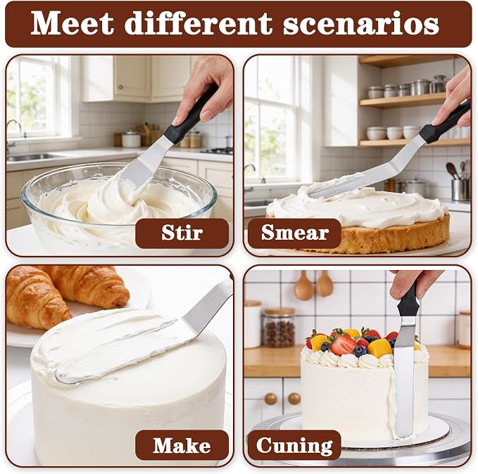 8" Icing Spatula, Offset Spatula Stainless Steel Angled Cake Spatulas Frosting Spatulas with Ergonomic Plastic Handle Cake scraper for Cakes Decorating, Frosting, Baking