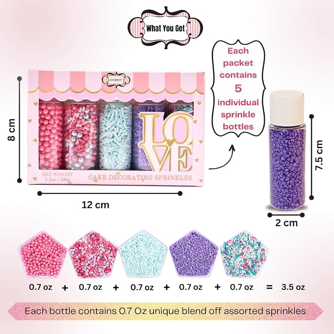 Confect Unicorn Party Sprinkles – Edible Cake Decorating Mix with Teal Jimmies, Hot Pink, Lavender & Coral Pearl Dragees, Purple Sparkling Sugar – Fun & Colorful Toppings for Cakes, Cupcakes, Cookies – Vegan, Gluten-Free, Nut-Free, Soy-Free, Dairy-Free...