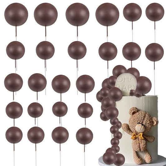 Gyufise 30Pcs Ball Cake Toppers Balls Cupcake Toppers Foam Ball Shaped Cake Picks DIY Balloons Cake Insert Topper for Wedding Enagement Baby Shower Birthday Party Cake Decorations Supplies Coffee