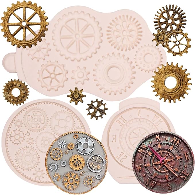 Steampunk Gear Silicone Fondant Molds Compass Cogs Gears Chocolate Fondant Molds for Cake Decorating Cupcake Toppers Sugarcraft Baking Resin