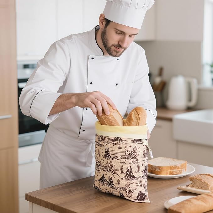 Western Reusable Beeswax Bread Bags for Homemade Bread & Sourdough, 2-Pack XL Airtight Food Storage Bags, Organic Cotton Linen Covers - Freezer-Friendly Freshness Preservation Keeps Fresh Longer