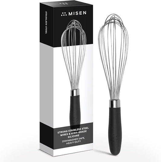 Misen Stainless Steel Balloon Whisk - Dishwasher Safe - Ergonomic Silicone Grip, Versatile Cooking Whisk for Eggs, Durable Construction - Professional-Grade Kitchen Tool - Black
